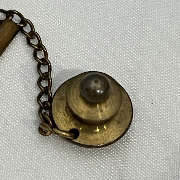 Vintage Gold Tone Winged Angel Tie Tack With Chain Guardian Angel Cherub - Picture 8 of 11